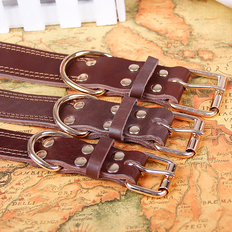 Cowhide Leather Dog Collar with Copper Buckle