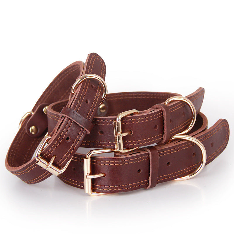 Cowhide Leather Dog Collar with Copper Buckle