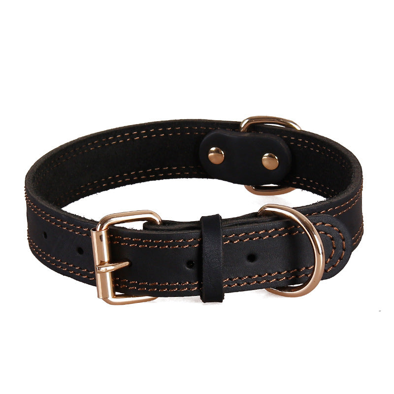 Cowhide Leather Dog Collar with Copper Buckle